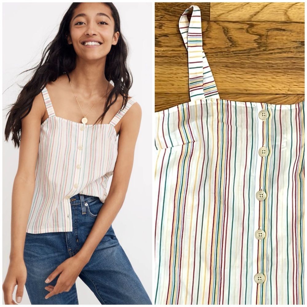 Madewell Button-Front Cami Tank in Textural Rainbow Stripe
